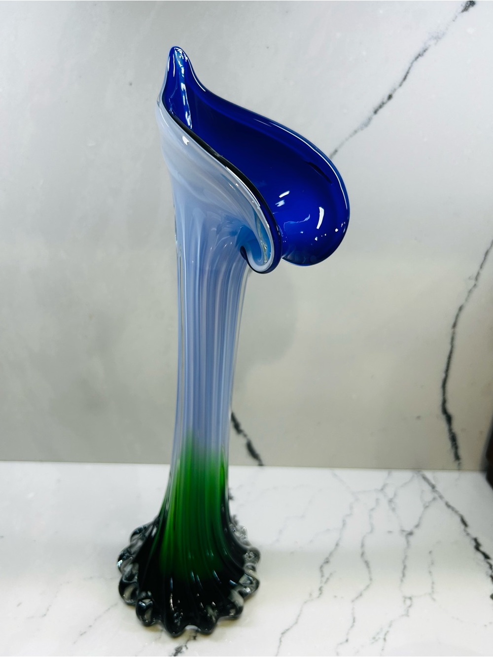 Handblown Blue and Green Glass Art Vase
